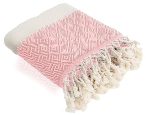 HolyDays® Strandtuch XXL 100x180cm aus 100% Baumwolle Oeko-TEX® | Hamamtuch | Badetuch | Saunatuch | Peshtemal | Fouta | Picknickdecke | groß | saugstark | extra leicht | Damen | Herren (Rosa)