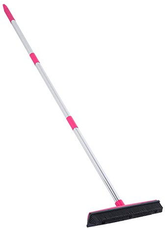 Rubber Broom, Telescopic Floor Carpet Broom, Pet Hair Dust Removal Cleaning Tools(Pink)