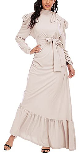 keepmore Frauen Muslimisches Kleid Damen Langarm Kaftan Arab Jilbab Abaya Islamische Unregelmäßige Plissee Saum Cocktail Abend Maxikleid
