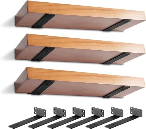 MIUGO 6 Pack Heavy Duty Shelf Brackets 8 Inch, Floating L-Shaped Wall Bracket (1/5-Thick), Hidden & Decorative Black