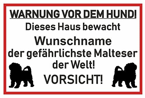 Samunshi® Aufkleber Malteser Warnung - Schild Sticker Hinweisschild Warnschild Vorsicht Hund 30 x 20cm Malteser Warnung schwarz