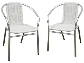 Vente-unique - Gartenstuhl 2er-Set Polyrattan & Aluminium - Weiß - FIZZ