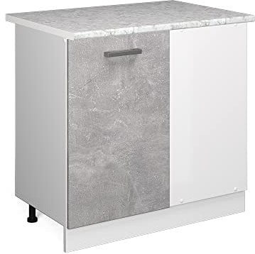 Vicco Eckunterschrank R-Line, Küchen Eckschrank, Beton/Weiß, 86 cm, AP Marmor