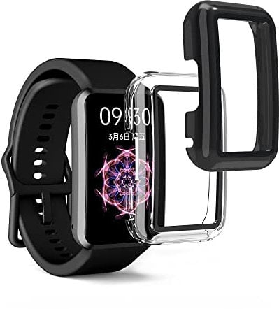 kwmobile 2x Custodia Rigida Smartwatch Compatibile con Oppo Watch Free Cover - Case Vetro Temperato Orologio Fitness - nero/trasparente
