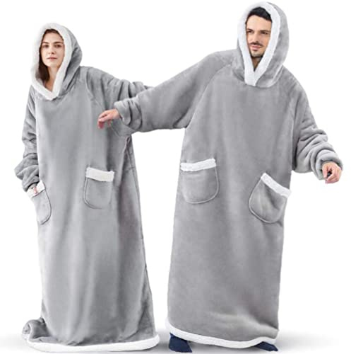 YOULIKE Extra Long Hoodie Blanket for Men Women - Oversized Sweatshirt Fluffy Wearable Snuggle Hooded - Super Soft Giant Fleece Sherpa Blanket Hoodie Sweatshirt