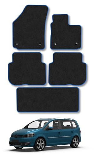 VW Touran (2007-2015) Carpet Car Mats | Blue Edge Trim Tailored Fit Floor Mats Full Coverage Protection Accessories Easy Clean Anti Slip Made in the UK