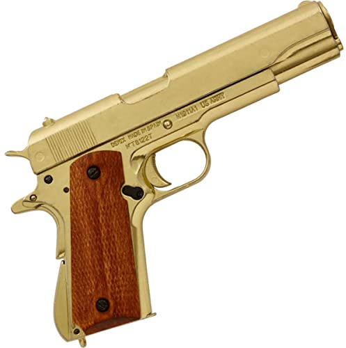Deko Colt Government M1911A1 vernickelt mit hellbrauner Holz-Griffschale