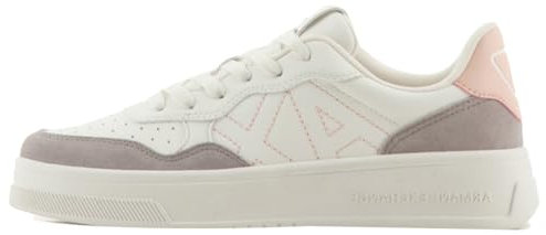 Armani Exchange Seattle, Dettagli in Pelle Scamosciata, Logo Ricamato, Scarpe da Ginnastica Donna, off White Taupe Rose, 35 EU