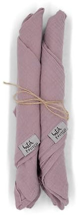 hutch&putch 4X Premium Musselin-Servietten Anne-Marie 42x42cm - bügelfreie Stoffservietten 100% Bio-Baumwolle - Boho Deko Serviette aus Musselin - Hochzeitsservietten waschbar (Mauve)