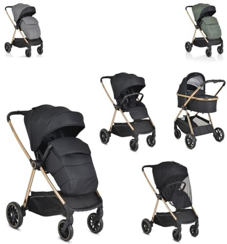 Cangaroo Kinderwagen 2 in 1 Hydra Babywanne Sportsitz Fußabdeckung Moskitonetz schwarz