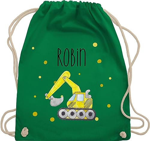 Turnbeutel Rucksack - Bagger Baumaschine Baufahrzeug Bagger-Fan Baustellenfahrzeug - Unisize - Grün - kindergarten-rucksack sportbeutel kita baggerfahrer baustellenfahrzeuge beutel