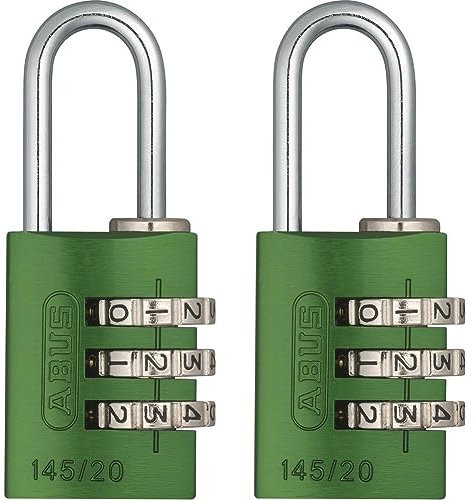 ABUS Zahlenschloss 145/20 Grün - Kofferschloss, Spindschloss u. v. m. - Aluminium-Vorhängeschloss - individuell einstellbarer Zahlencode - ABUS-Sicherheitslevel 3 (Packung mit 2)