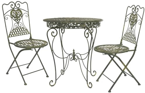 Moritz Bistro Set Tisch rund + 2 Stühle antikgrün aus Gusseisen Gartendeko Set Bistrotisch Bistrostühle 3-teilig Sitzgruppe Balkonmöbel