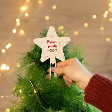 Wanapix | Estrella Arbol Navidad Personalizada con Nombre | Madera | Estrella de Punta (Topper) | Adornos y Decoración Navideña | 11x16 cm | Rama Navidad