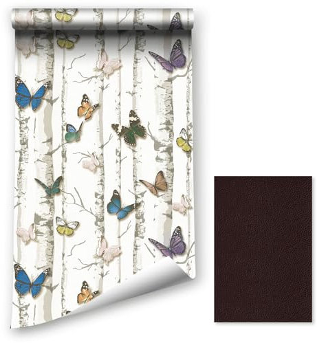 Peel and Stick Wallpaper, 44.5x400CM Floral Plants Birds Butterflies Contact Wallpaper Landscape Self-adhesive Wallpaper Removable Vinyl Film Room Wall Furniture Covering with Leather Repair Patch