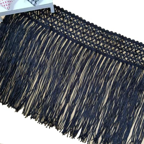 Yurosiay 5 Yard Fransenborte Schwarz 22cm Breite Fransenbordüre Meterware Geflochtene Fransenband DIY Fransenbesatz zum Nähen Tanzfransen Schnittfransen Fransen Zierband für Basteln Kleidung