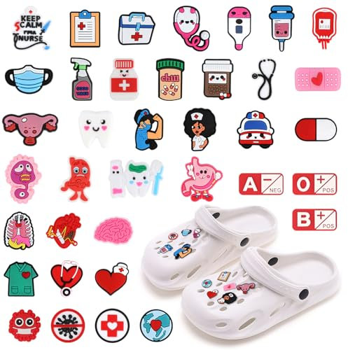 38 Stücke Schuhanstecker, Medizinisches Schuhe Charme für Kinder Crocs, Schuh Anstecker, Schuhdekoration Schuh Anhänger, Krankenschwester Zubehör für Frauen und Männer Clog Schuhe DIY Dekorationen