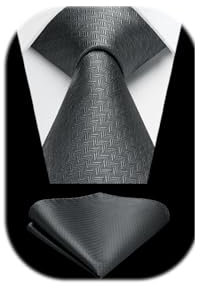 HISDERN Krawatten Grau Herren Hochzeit Krawatte mit Einstecktuch Klassisch Business Krawatte & Taschentuch Set