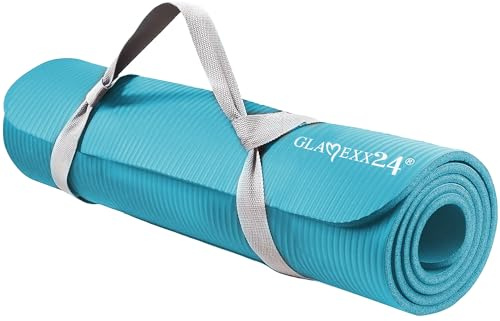 Glamexx24 Gymnastikmatte Fitnessmatte Premium Yogamatte, rutschfest und dick extra Größen, inkl. Tragegurt, Übungsposter, hautfreundlich und phthalatfrei, ideal für Pilates, Gymnastik und Yoga