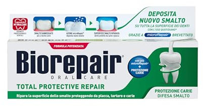 Biorepair, Dentifricio Total Protective Repair, 12 Confezioni da 75 ml, Ripara lo Smalto, Protegge da Placca, Tartaro e Carie, Ripara lo Smalto, Mantiene l'Alito Fresco, Dentifricio Senza Fluoro
