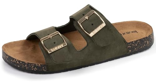 Isotoner Sandales femme à doubles brides ultra confortables, 36, kaki