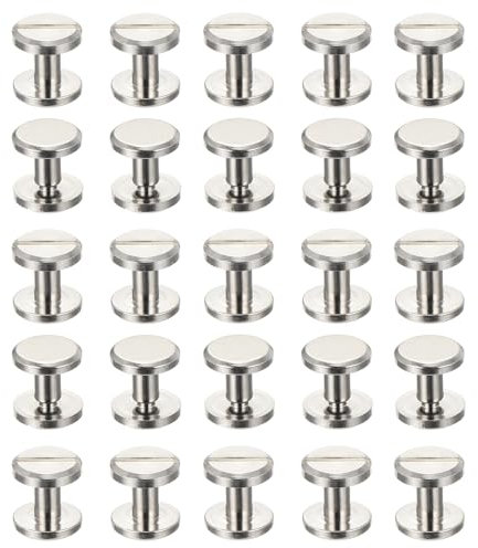 PATIKIL 25 Sets Chicago Screws, 8mm L Chicago Screw Slotted Binding Post Screw Bolts Rivets Brass Fasteners Connectors for Leather Belt Scrapbook Photo Albums, Silver Tone
