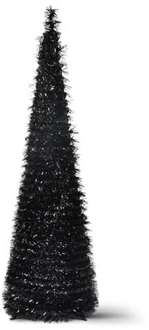 5FT Pop Up Christmas Tree - Collapsible Artificial Tinsel Pencil Christmas Tree, Skinny Xmas Tree for Indoor Home Apartment Porch Holiday Party Decorations(Black)