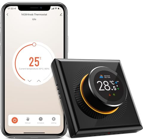 Chatthen Thermostat Heizung, Tuya WiFi Heizungsthermostat Smart Digital TFT Raumthermostat Kompatibel mit Alexa, Google Home, 95v~240V AC 16A, Schwarz