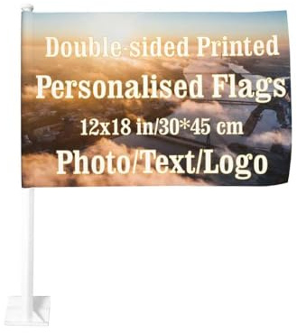 Personalisierte Autofahnen, 30,5 x 45,7 cm, personalisierbar, mit Ihrem Foto/Logo/Text, nur Flagge, individuelle doppelseitige Flagge für Autofenster, Camping-Flagge, Hofschild, 2 Stück