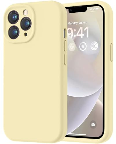 LOVE 3000 Designed for iPhone 13 Pro Max Case, Premium Silicone with [Soft Anti-Scratch Microfiber Lining] Shockproof Protective Phone Case for Lanyard 6.7, Creamy Yellow