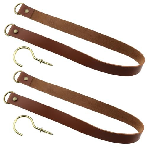 LUORNG 2PCS 50x2cm Brown Leather Curtain Tiebacks with Hook PU Leather Curtain Rod Holder for Door Hanger Wall Hanger Pergola