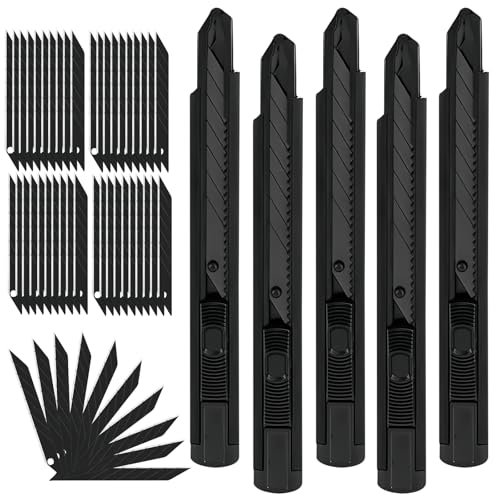 WANDGU Cuttermesser Set: 5 Pièces Outils de Précision en Acier Inoxydable, Cutter Portable pour Projets de Bricolage et d'Artisanat (9MM Noir)