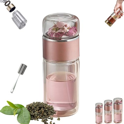 Infusifie Tea Infuser, Infusible Tea Maker, Infusifie Tea Infuser Cup, 15.2 Oz Double-Layered Glass Tea Infuser Bottle, Light Portable Travel Tea Maker with Tea Filter (Rose Gold * 1PCS, 420ML)