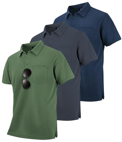 zitysport 3er Pack Poloshirts Herren Kurzarm Golf Polohemd Schnelltrocknend Atmungsaktives Herren Regular Fit Shirts Work Polo Shirts Männer Sommer Sport Tshirt Männer(Grau Grün Marineblau L)