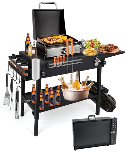 ELITEWILL Griddle Stand Fit for Blackstone 22 Inch & 17 Inch, Portable Grill Stand With Wheels Large Space Outdoor Pizza Oven Table for Backyard Camping BBQ