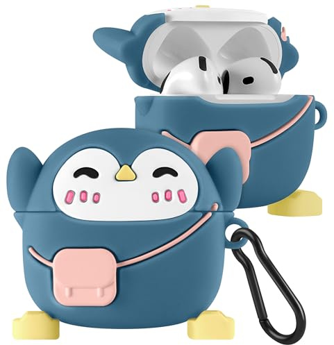Boaretiu Schutzhülle für Airpods 4. 2024, niedliches Cartoon-Kawaii-Design, mit Schlüsselanhänger, lustiges Design, Schutzhülle für Mädchen, Teenager, Frauen, Hüllen für AirPods 4., Pinguin