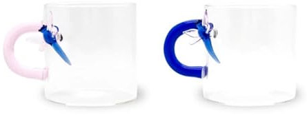WD Lifestyle - Set 2 Tazzine in Vetro Borosilicato con Manico Colorato (Libellule)