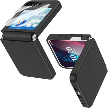 Compatible with Galaxy Z Flip 6/5 Case with Hinge Protection & Screen Protector for Samsung Flip 6/5 Case with Flexible Hinge Protector, Slim Full Protective Phone Cover for Z 6/5 5G (Black)