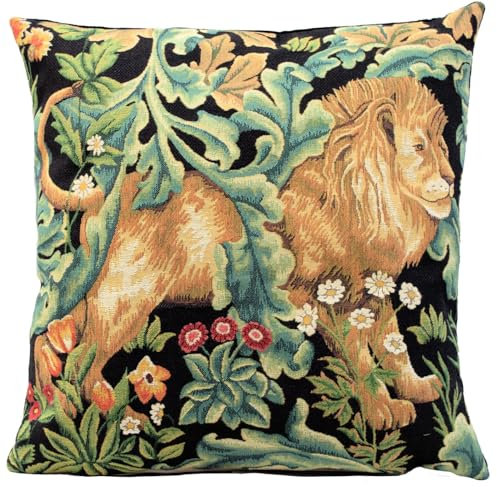 Home of Christmas Kissenbezug 45x45 cm Gobelin Kissen Kissenhülle Sofakissen Dekokissen (Löwe William Morris)