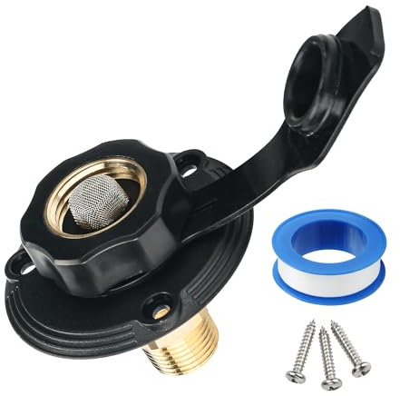 Rv Wasseranschlusseinlass, Wasserfülleinlassflansch Messing mit Rückschlagventil für Wohnmobile, Wohnmobile, Fahrzeuge mit Wassersystemen, schwarz, 1 Stück