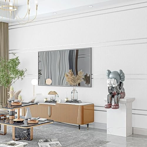 WMLBK Wallpaper Non-Woven Nordic Modern,Super Thick Deerskin Velvet Wallpapers with Horizontal Stripes, Background Wallpaper for Livingroom Bedroom Kitchen (Silver White)