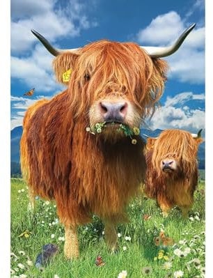 Wentworth Jigsaw Puzzle – Highland Cattle – 250 Pieces - For Adults - Shaped Puzzle Pieces & Themed Whimsies - Great for a Gift