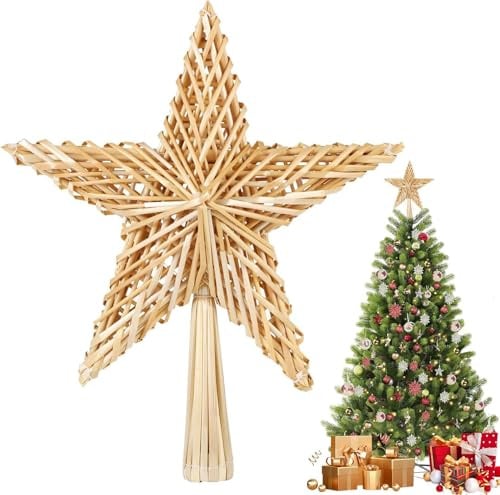 SALCAR 2 stück Christbaumstern aus Stroh, 30CM Strohsterne, handgemachter natürlicher Schmuck für Weihnachtsbaum