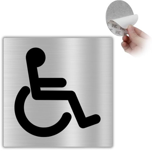 LEIASA | Cartello adesivo per accesso disabili - 10x10 cm - Spessore 0,8 mm - Alluminio - Cartello bagno disabili - Cartello mobilità ridotta - Cartello adesivo per disabili (Bagno per disabili)
