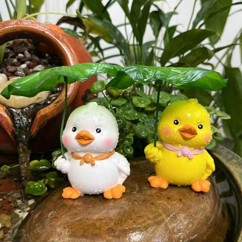 FUFRE Gartendeko für Draußen Wetterfest, Ente Gartenfiguren & Gartenstatuen, UV-Schutz Garten Deko Draußen Figuren aus Harz, für Frühling Blumentopf Hof Balkon Deko (C-Set)
