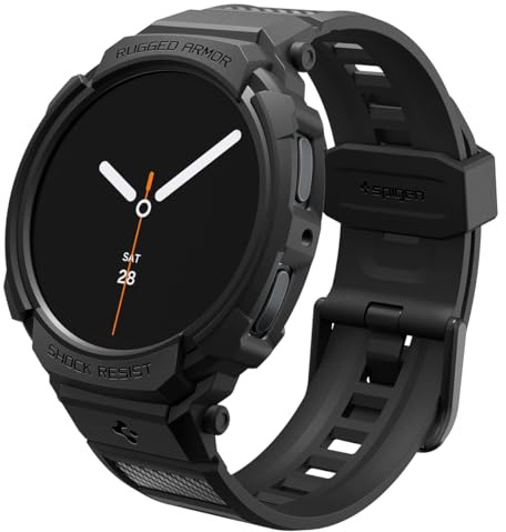 Spigen Rugged Armor Pro Case with Strap for Samsung Galaxy Watch 9/8 40mm | TPU unibody case with adjustable strap with carbon fiber accent, raised bezels, for 2026 2025 models - Matte Black