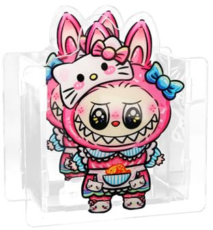 Tabanzhe Acrylic Pen Holder Pencil Holder Cup Tidy Pen Pot Desktop Stationery Pot Makeup Brush Storage Organizer Box with Cute Cartoon Pattern for Students Office School Home(Style A)