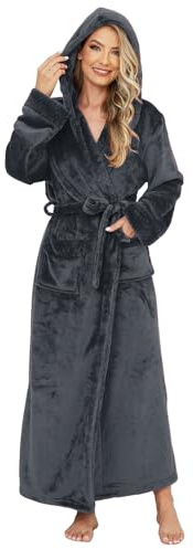 ZFSOCK Vestaglia Donna Lunga Invernale: Accappatoio in Flanella con Cappuccio Caldo Vestaglia in Morbido Pile con Cintura Tasche per Casa Spa Hotel Regalo di Natale - Grigio 2XL/3XL