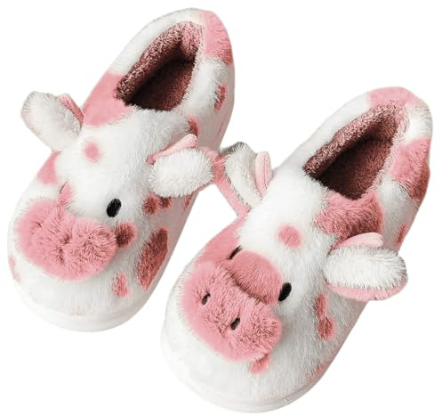 Merlvida Kuh Hausschuhe Damen Herren Winter Warme Plüsch Hausschuhe Flauschig Lustige Pantoffeln Cow Tier Slippers Kuschelig Indoor Schuhe Leicht Bequem