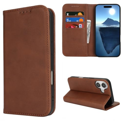 Cavor Phone Case compatible with iPhone 16 Case,Flip Leather Wallet Case,[3 Card Holders][Stand Function][Magnetic] Protective Cover Case compatible with iPhone 16 - Dark Brown